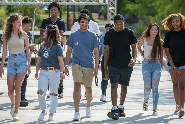 Students walking on campus at Augusta University.